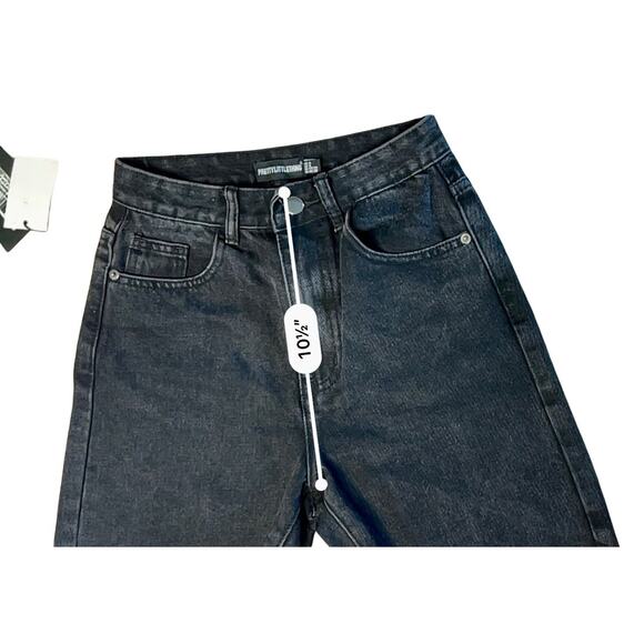 Pretty Little Thing HR Shorts sz 0 Washed Black Cut Off 6" Longline Fitted Denim - Picture 5 of 8